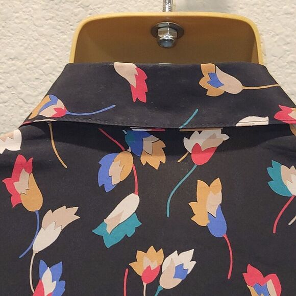 James Kenrob by Dalton Size 8 Black Floral Print Blouse Collar Button-up Cuffs - Picture 8 of 10